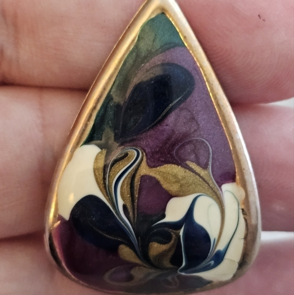 🦋 Vintage Colorful Enamel Swirl Teardrop Dangle Earrings - Picture 2 of 4